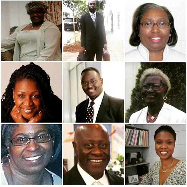 The nine victims of the shooting in Charleston, South Carolina. Top row, from left: Ethel Lance, Tywanza Sanders and Cynthia Hurd. Middle row, from left: Rev. DePayne Middleton-Doctor, Clementa Pinckney and Susan Jackson. Bottom row, from left: Myra Thompson, Rev. Daniel Simmons and Sharonda Singleton. Photos via Fox Carolina. 