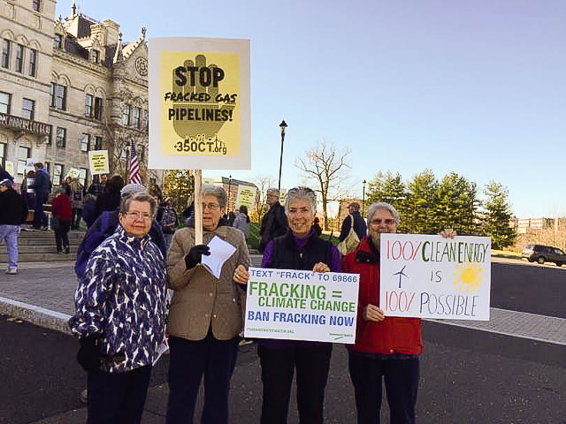 Sister Cecilia Baranowski, Sister Carmela Garofalo, Mercy Associate Carol Villagio, and Sister Nancy Audette at a Connecticut fracking protest.