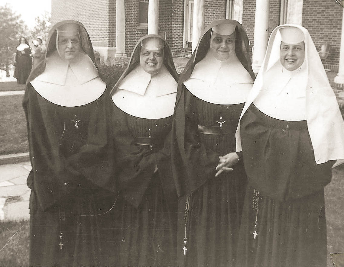 The Graber Sisters of Mercy on the day that Sister Kay was received as a novice on April 19, 1958. (From left) Sisters Anita, Mary Ann, Mercedes and Kay.