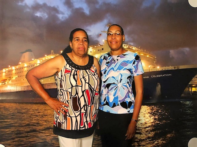 Sister Jackie and her mother Jenny in 2008 on a cruise to the Bahamas.
