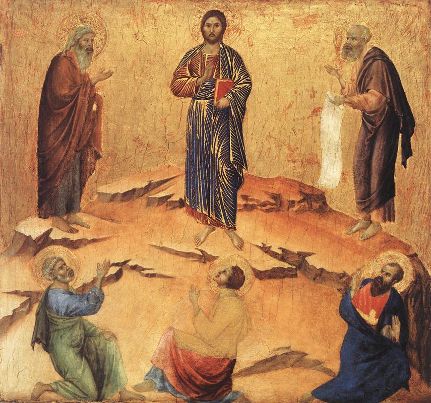 Arte de la transfiguración de Jesús en la montaña
