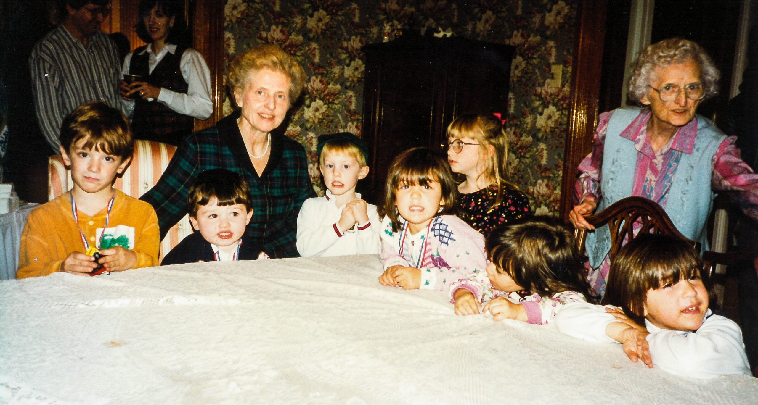 Sister Kay with some of her grand-nieces and -nephews at her 55th birthday party in 1991. To her right is her sister Marge, who was grandmother to some of the children.