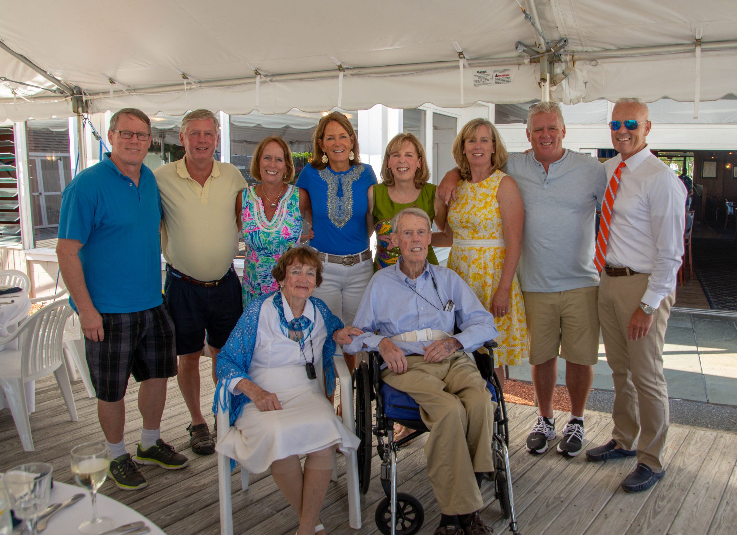 In August, the Walsh Family celebrated Peg and Joe’s 60th anniversary at a Cape Cod restaurant. The author is fifth from left among her siblings. 