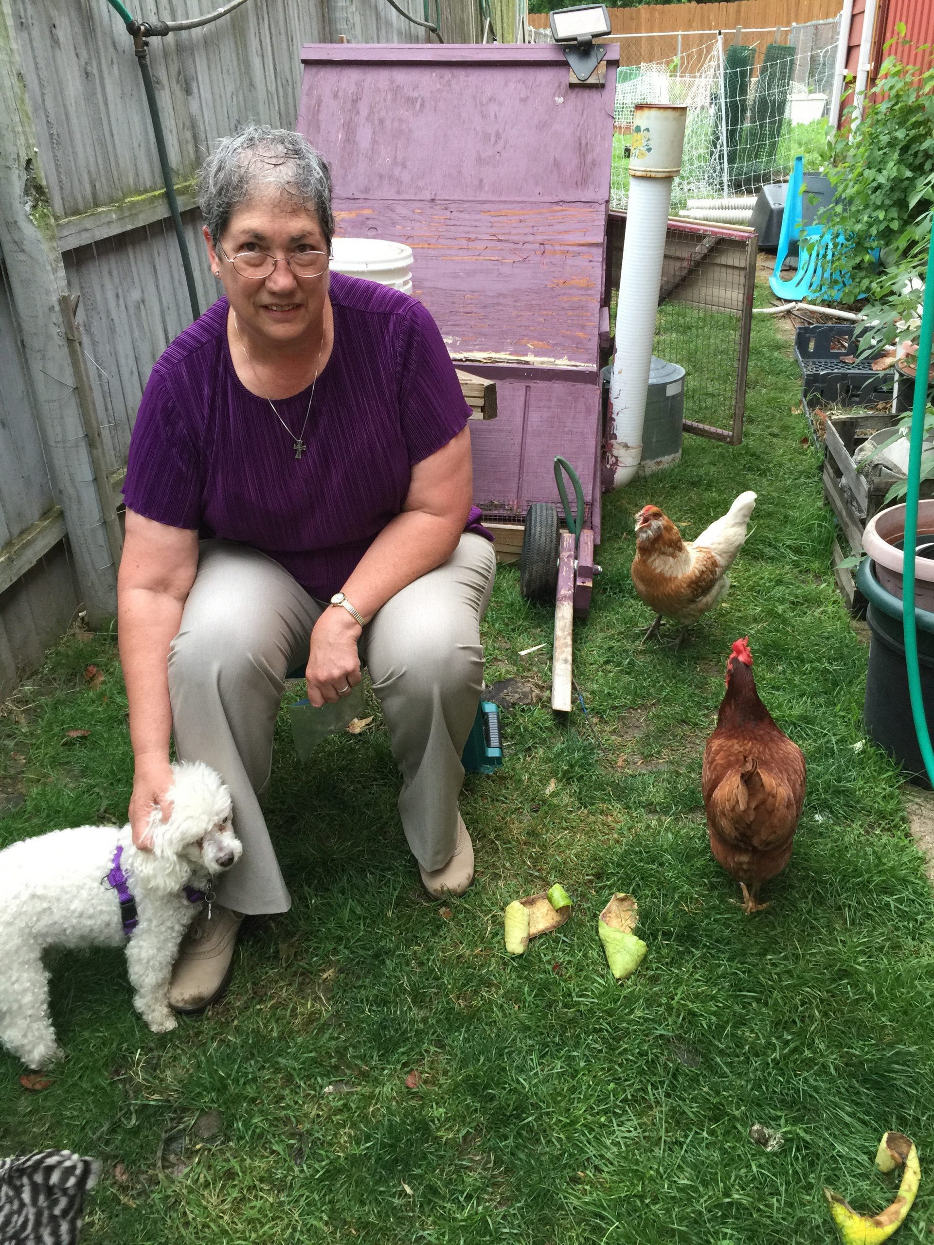 Sister Michelle out in the yard with some of her fellow residents